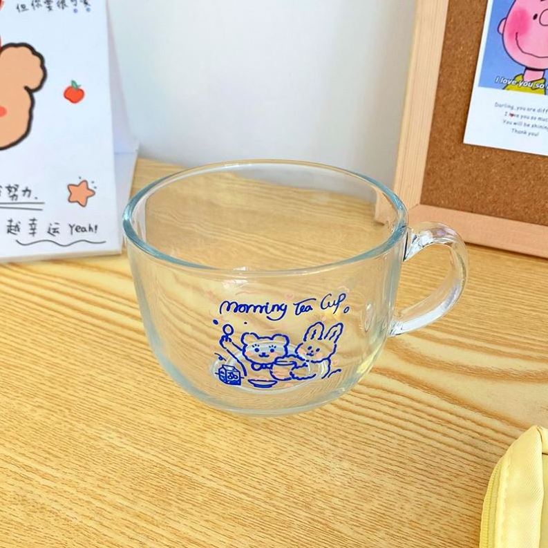 Zogifts Transparent Breakfast Cartoon Borosilicate Glass Mug Reusable Custom Coffee Large Capacity Office Tea Cup