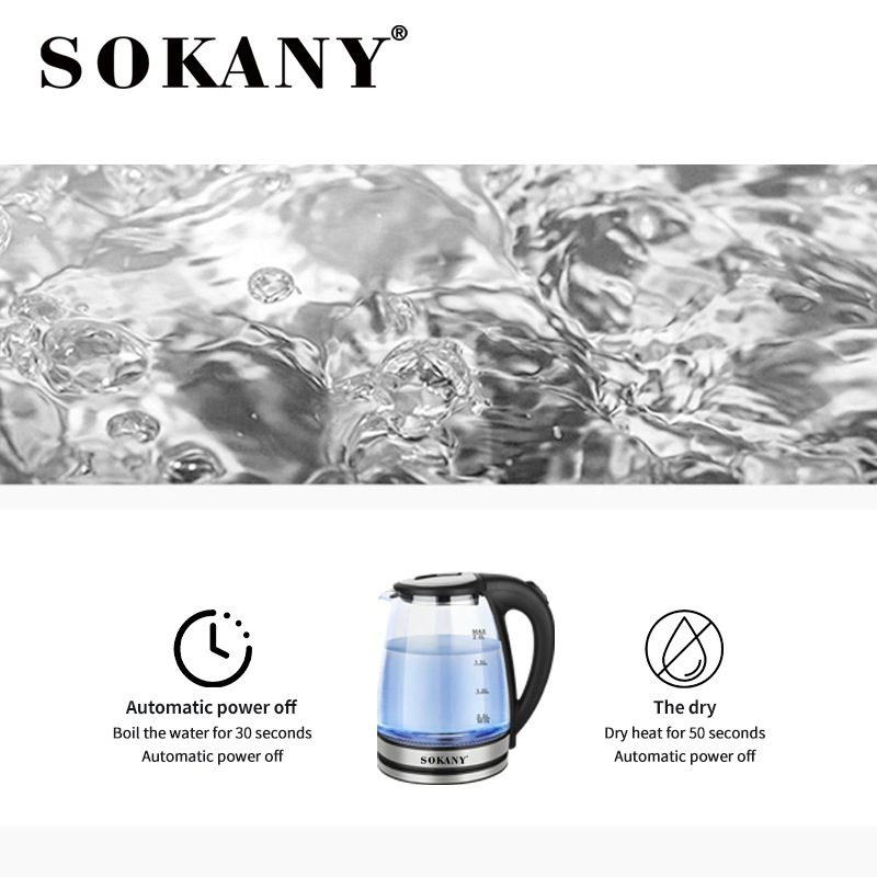 Sokany Automatic Power Off Electric Glass Kettle Handle Digital Control Tea Pot Home Appliances Small Stainless Steel Price