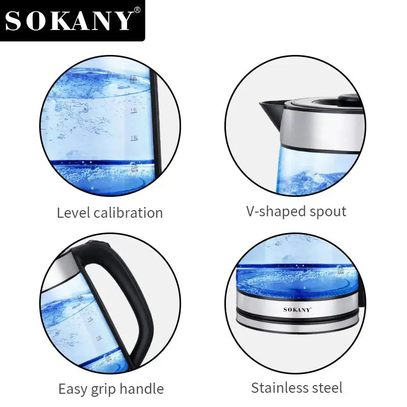 Zogifts SOKANY Home Kitchen Electric Kettle Electric Kettle For Boiling Water Stainless Steel Hotel Tray Whistling Gooseneck Set