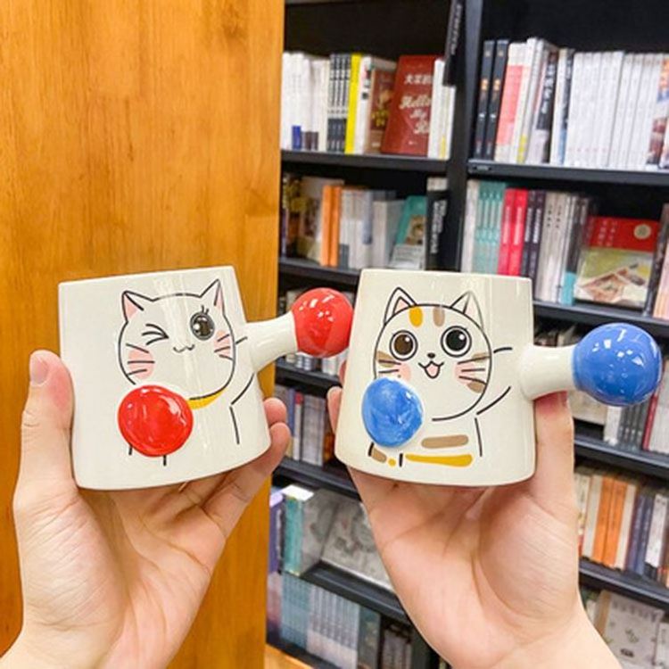 Zogifts Japanese Cartoon Cute Creative 3D Boxing Cat Ceramic Mug