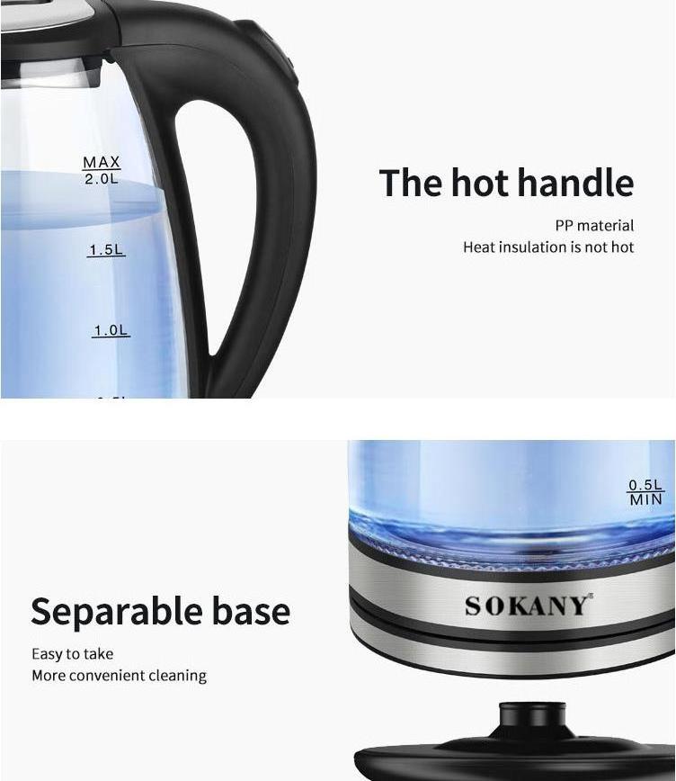 Sokany Automatic Power Off Electric Glass Kettle Handle Digital Control Tea Pot Home Appliances Small Stainless Steel Price