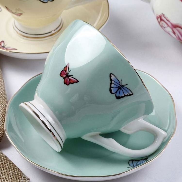 Zogifts British Tazas Luxury Porcelain Floral Tea Cups & Saucers Hand Painted Gold Handle Bone China Coffee Cup And Saucer Set