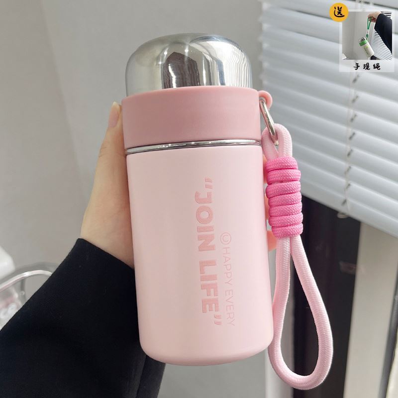 3d sticker stainless steel water bottle with rope handle portable sport travel double wall drink cup food grade metal coffee mug