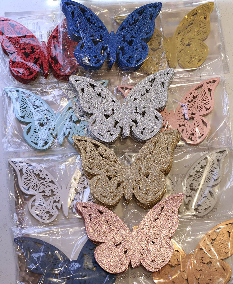 Butterflies Wedding EventDdecorative Luxury glitter Paper Craft Laser Cut Glitter Butterfly Luxury Party Supplies