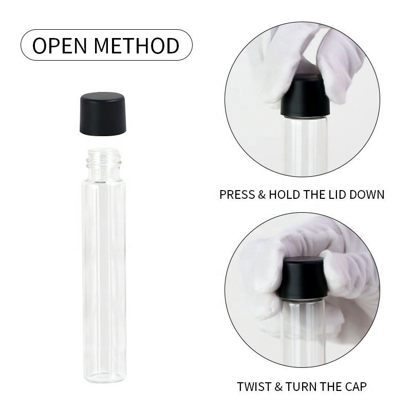 Glass Blunt Child Proof Child-resistant Glass vial Doob Container 1ml cart Tubes with Black or White Child Proof Cap