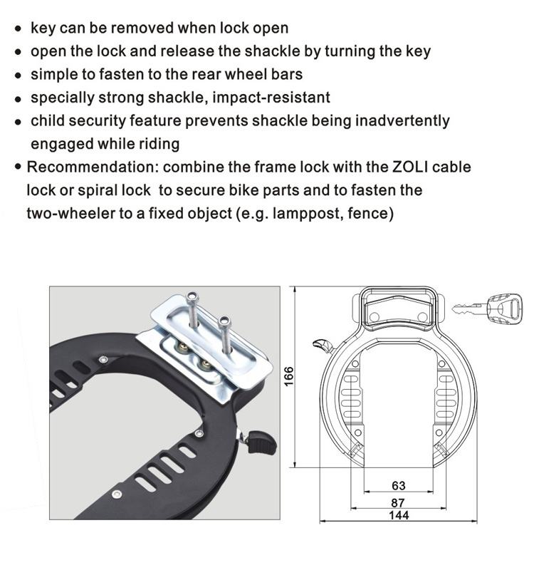 ZOLi Hot Sale Bike Lock Combination Bicycle Anti-iron Frame Lock With Chain 88314