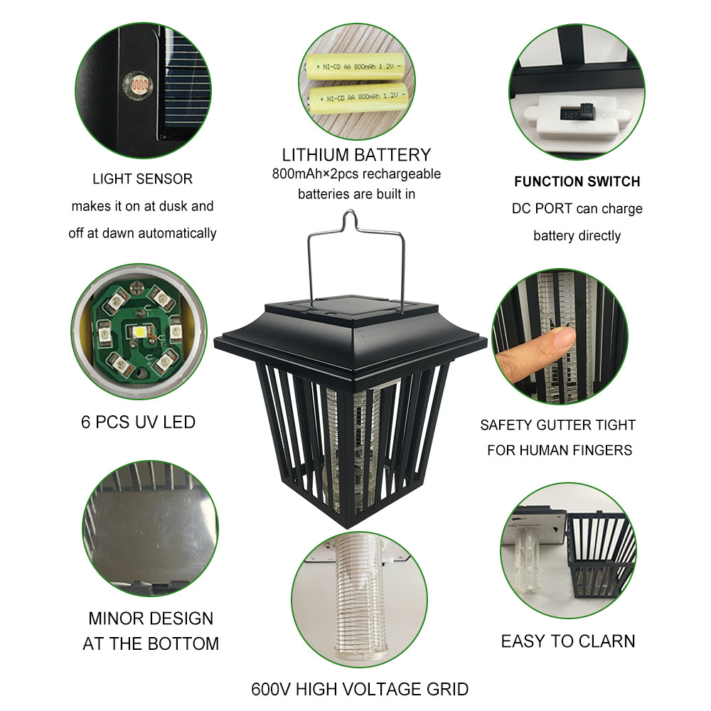 Multifunctional Mini USB Rechargeable Electric Fly Killer Solar Powered Mosquito Bug Zapper