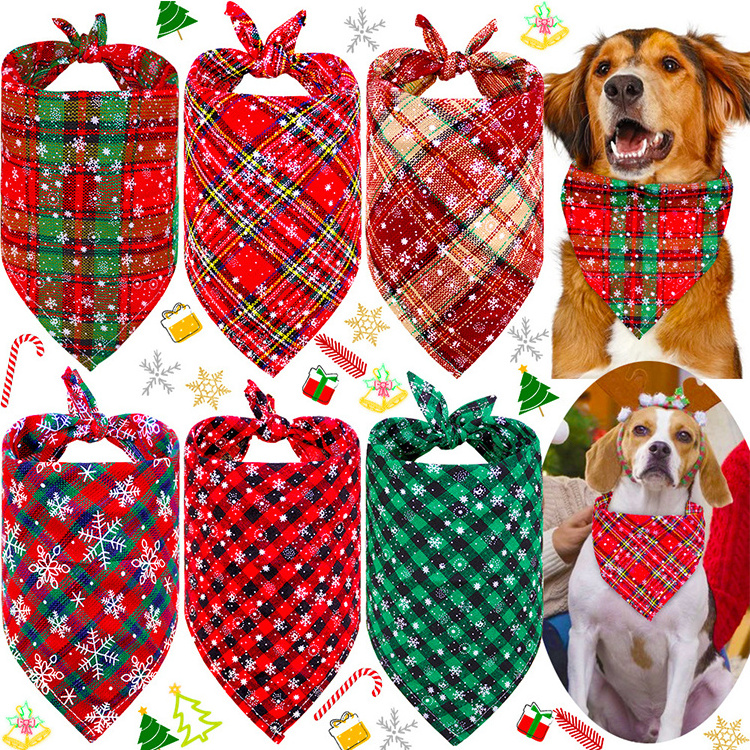 Christmas Triangle Pet Scarf Plaid Dog Bandanas