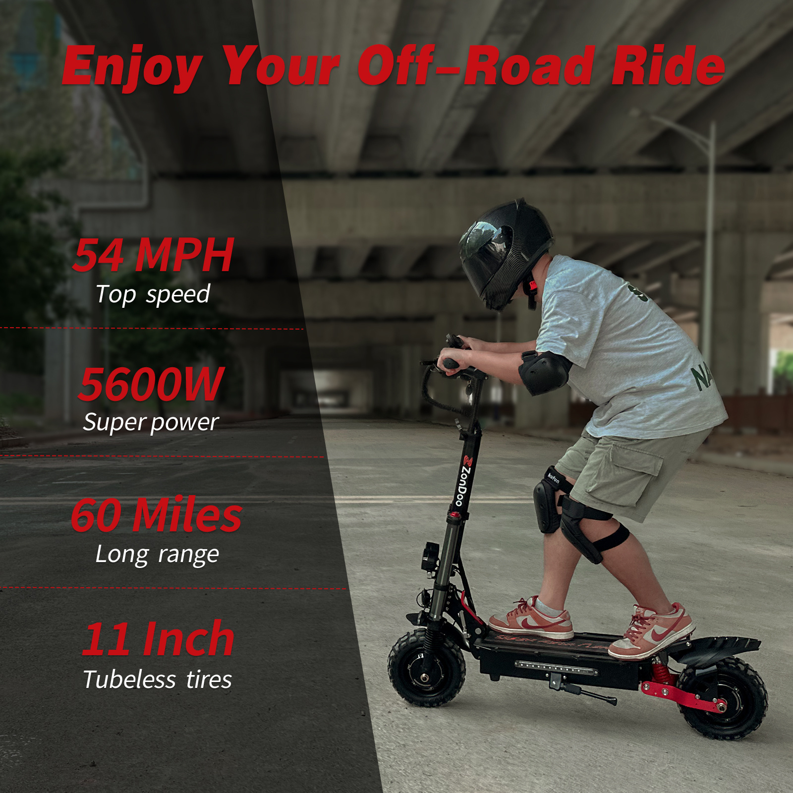 EU USA Warehouse Stock 60V 5600W Powerful ZonDoo Off Road 11inch  Fat Tire 85KMH  Fast Speed Electric Scooters for Adults