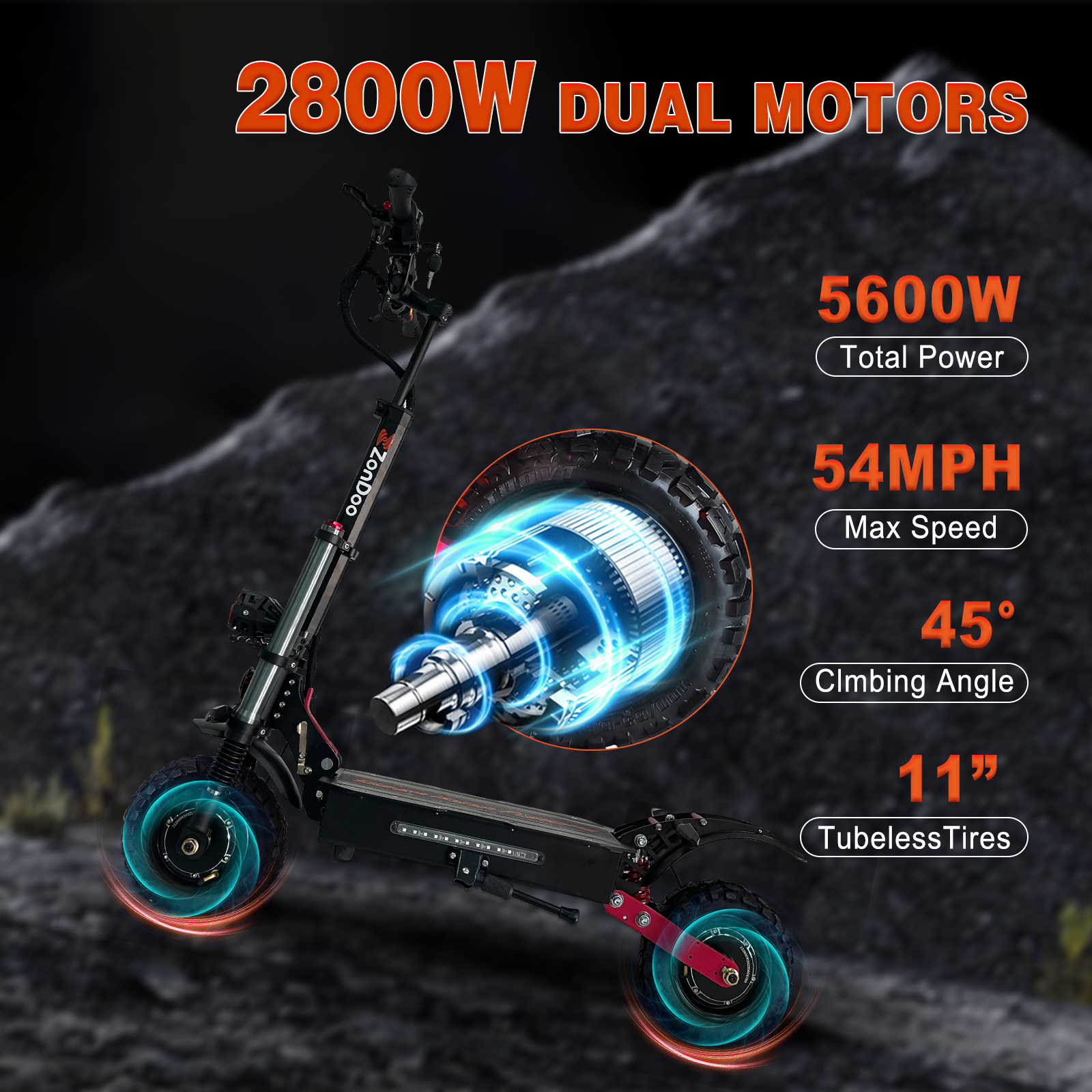 Off-road electric scooters for adults 55MPH fast speed 11 inch 60V/38AH 5600W dual motor E scooter Canada & USA & EU in stock