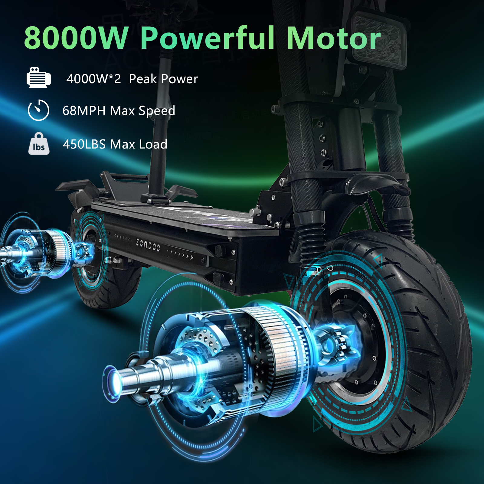 ZonDoo Roadhitter e scooter electric for adult 8000W 72V 43AH Dual Motor eu warehouse all terrain tire lightning speed E scooter