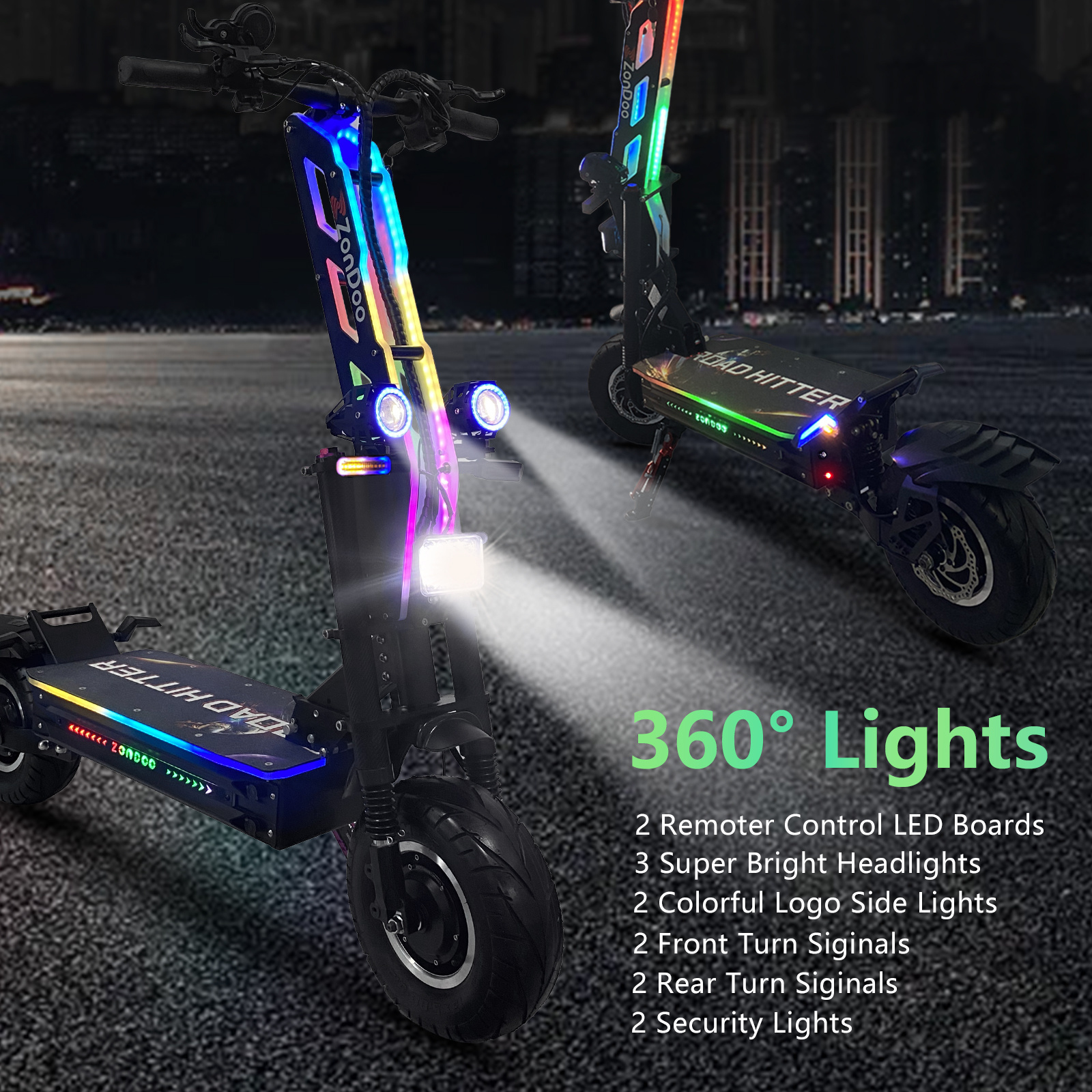 ZonDoo Roadhitter e scooter electric for adult 8000W 72V 43AH Dual Motor eu warehouse all terrain tire lightning speed E scooter