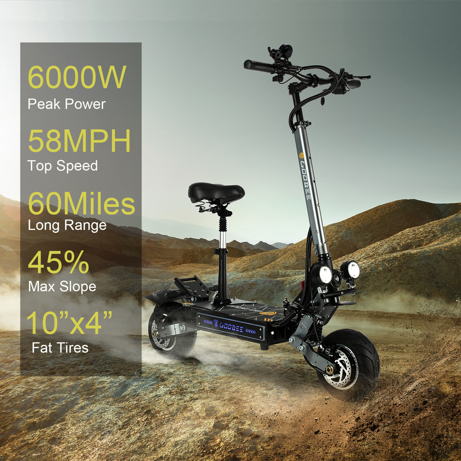 ZO01 PRO Off Road Electric Scooter Fat Tires 2 Wheel, USA Stock 6000w Motorcycle Skuter High Speed Scooters Electric Adults