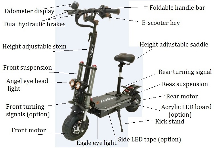 EU USA Warehouse Stock 60V 5600W Powerful ZonDoo Off Road 11inch  Fat Tire 85KMH  Fast Speed Electric Scooters for Adults