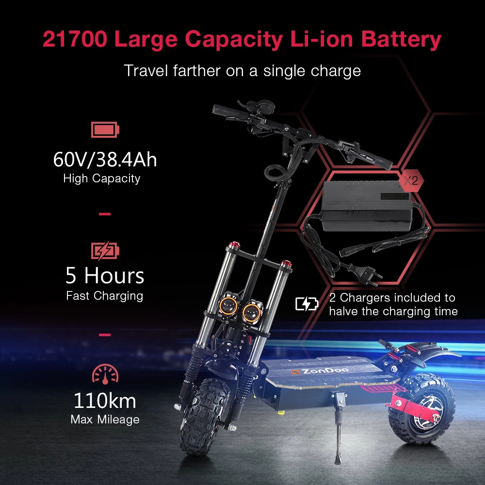 ZonDoo Powerful 5600W Dual Motor Electric Scooter with 85km/h Max Speed and 110km Max Range