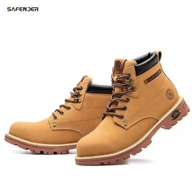 SAFENDER Most Popular Brown Leather Steel Toe Outdoor Shoes Men Work Safety Boots