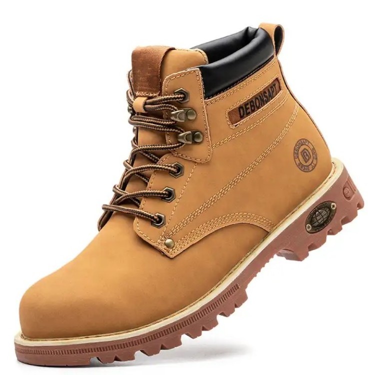 SAFENDER Brown Genuine Leather Steel Toe Outdoor Shoes Men Work Industrial Safety Boots