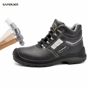 SAFENDER Waterproof Cowhide Leather Anti Smash Steel Toe Safety Shoes Work Boots