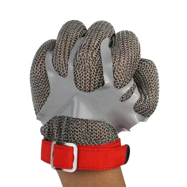 Metal mesh stainless steel anti cut safety five fingers gloves for slaughter partition