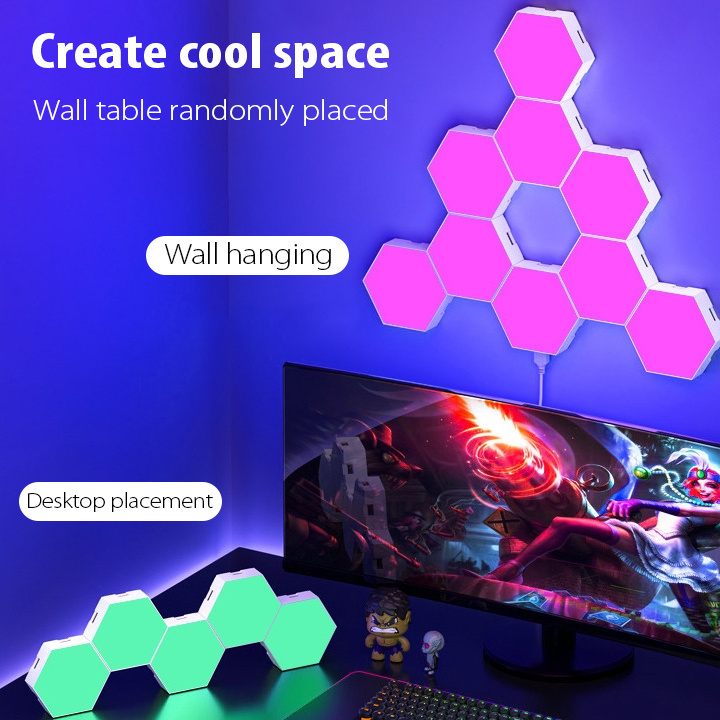 Desk Accessories Gaming Rgb Change Colour Smart Hexagon Modular Touch Led Tile Lights