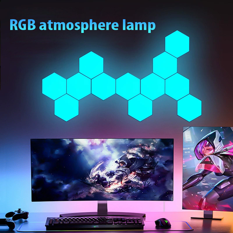 Desk Accessories Gaming Rgb Change Colour Smart Hexagon Modular Touch Led Tile Lights