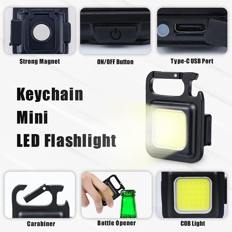 Outdoor Portable Folding Cob Work Light Inspection Light Keychain Micro Flashlight