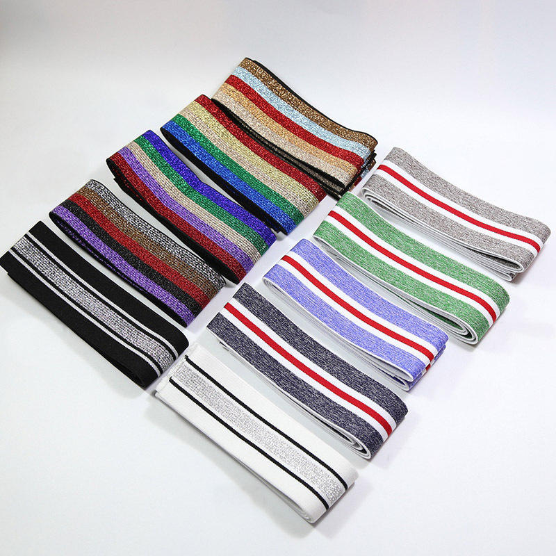 Striped Flat Ribbon Elastic Band Woven Waistband Webbing Rainbow Jacquard Glitter Color 4cm Sustainable 40mm Jacquard Strap 3 Cm