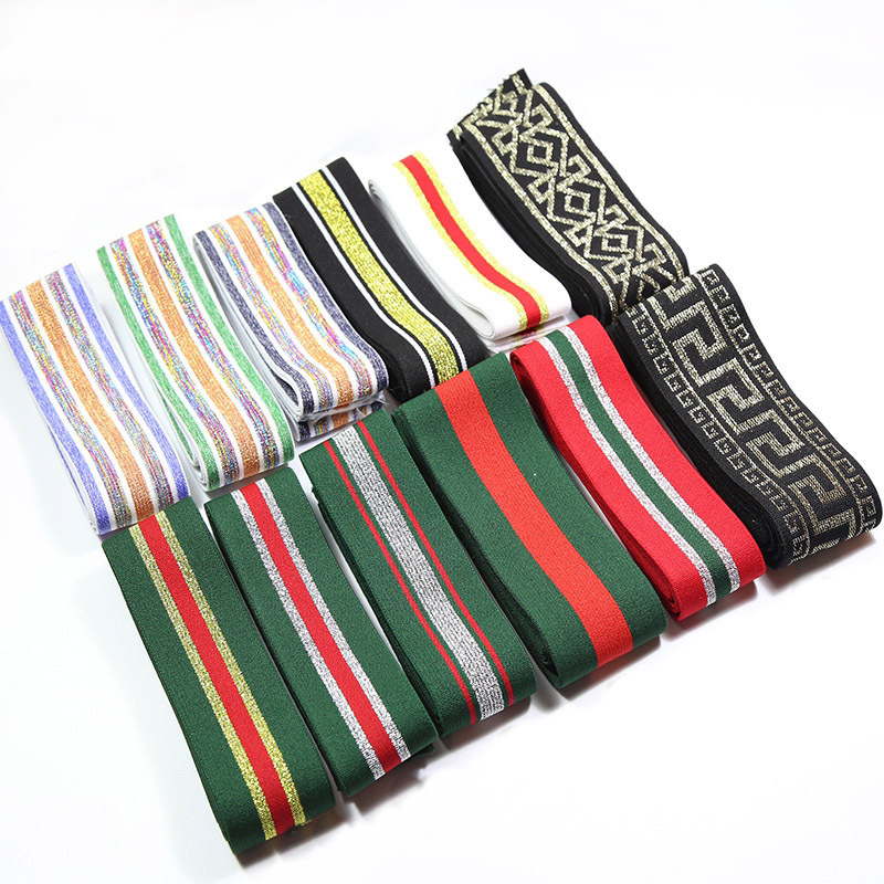 Striped Flat Ribbon Elastic Band Woven Waistband Webbing Rainbow Jacquard Glitter Color 4cm Sustainable 40mm Jacquard Strap 3 Cm