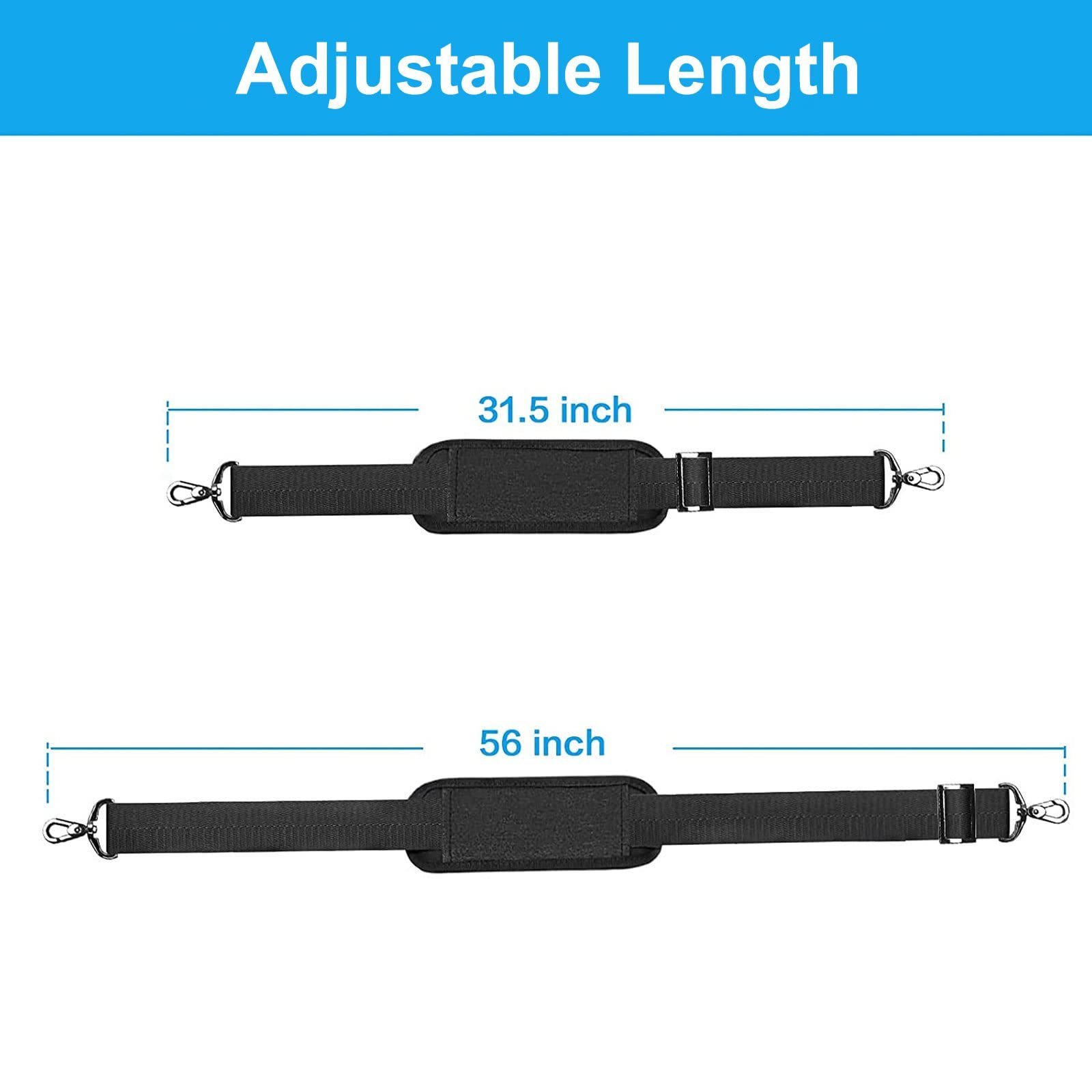 ZONESIN 56 inch Adjustable Thick Soft Universal Replacement Non-Slip Fit Padded Shoulder Strap with Metal Swivel Hooks