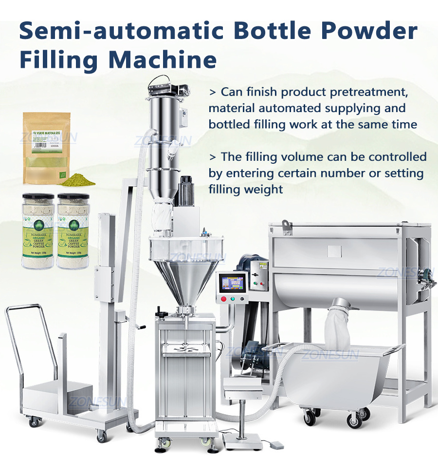 ZONESUN ZS-MB500FP Auger Powder Weighing Quantitative Filling Machine With Vacuum Feeding Pump And Powder Mixing Machine