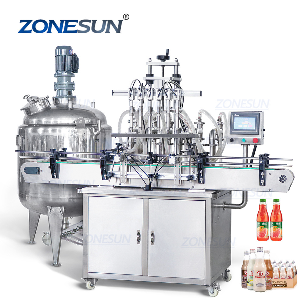 ZONESUN ZS-YT6T-6V Automatic 6 Heads Piston Pump Cosmetic Detergent Shampoo Juice Bottle Liquid Filling Machine With Mixing Tank