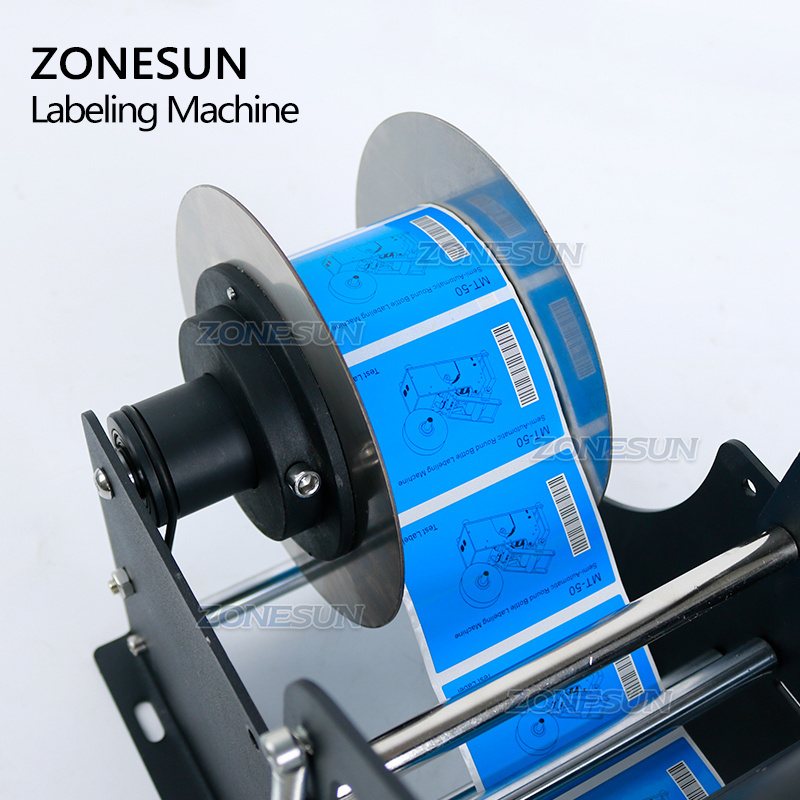 ZONESUN Small Desktop Semi Automatic Spirits Wine Tin Cans Jar Round Bottles Sticker Labeling Applicator Machine