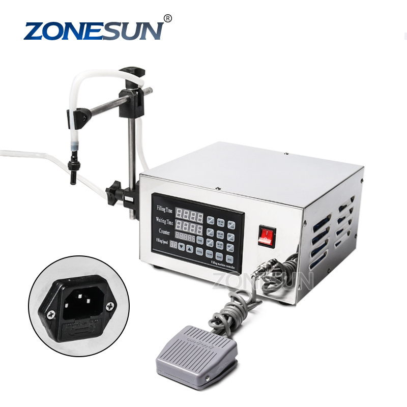 ZONESUN Single Heads Semi Automatic Piston Small Perfume Liquid Water Juice Coffee Milk Filling Machine Bottle Tube Can Filler