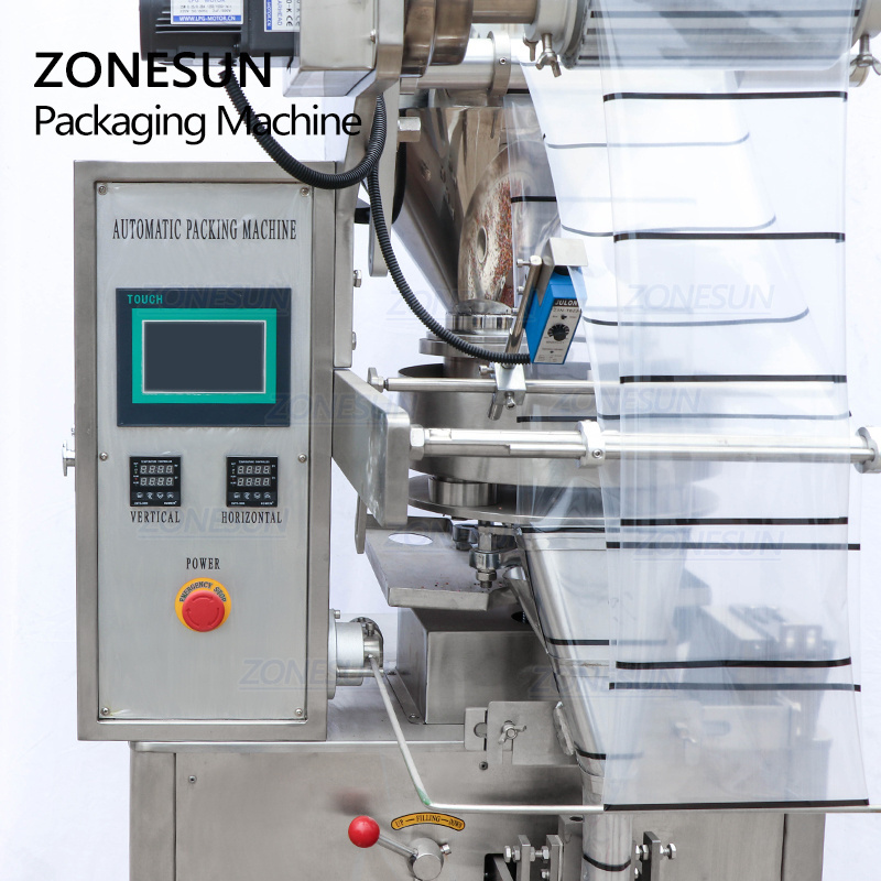 ZONESUN ZS-K100 Automatic Quantitative 4 Side Seal Pillow Tea Plastic Bag Packaging Machine Filling Sealing Machine Price