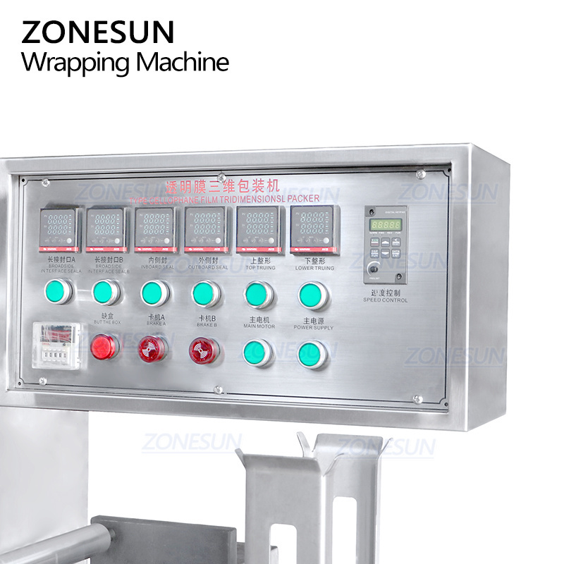 ZONESUN ZS-TD280 Three Dimensional Transparent OPP Film Note Paper Cellophane Soap Wrapping Packaging Sealing Machine