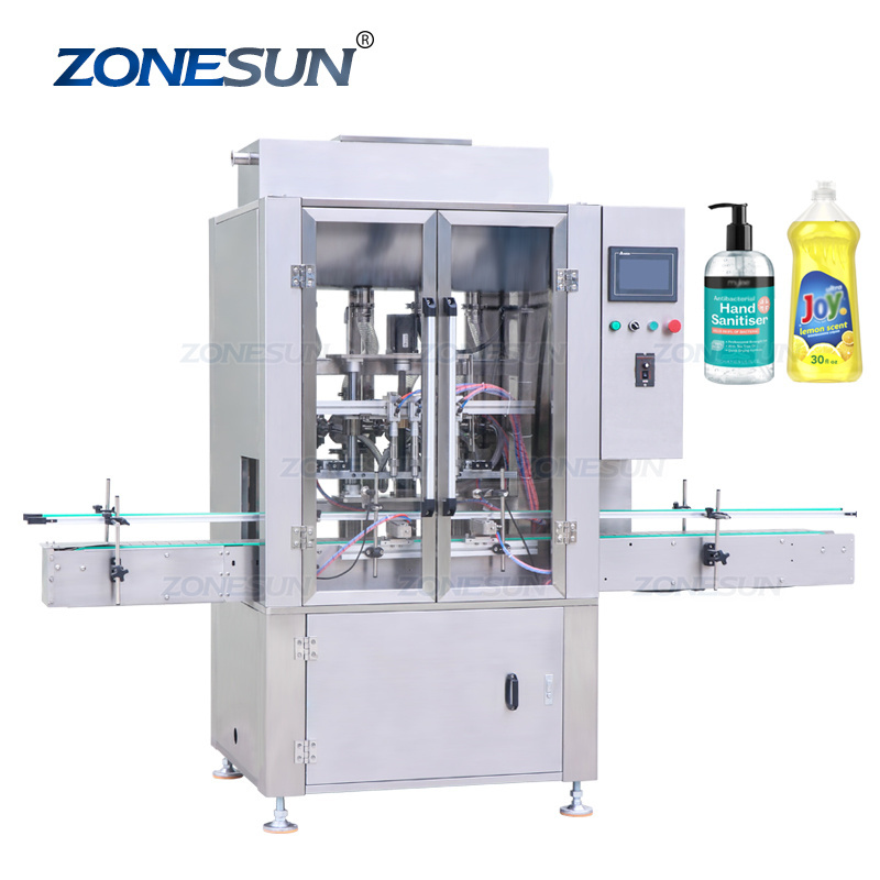 ZONESUN ZS-SV4P Automatic 4 Heads Servo Piston Pump Cosmetic Peanut Butter Bottle Vertical Thick Paste Sauce Filling Machine