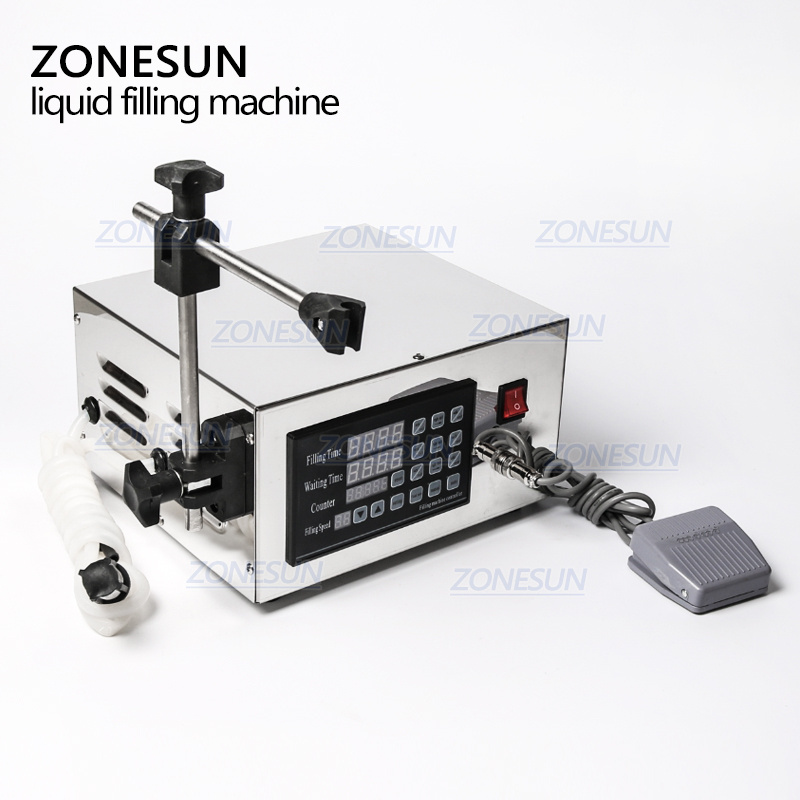 ZONESUN Single Heads Semi Automatic Piston Small Perfume Liquid Water Juice Coffee Milk Filling Machine Bottle Tube Can Filler