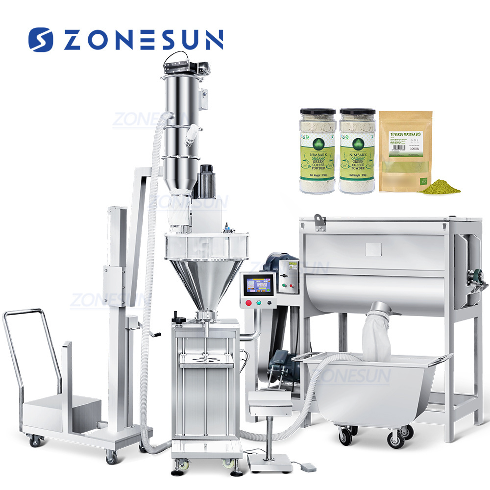 ZONESUN ZS-MB500FP Auger Powder Weighing Quantitative Filling Machine With Vacuum Feeding Pump And Powder Mixing Machine