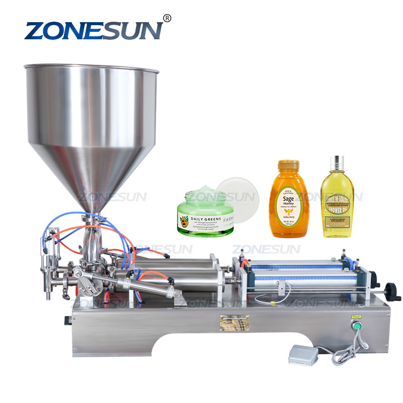 ZONESUN 10-100ML Double Heads Water Cream Shampoo Moisturizer Lotion Cosmetic Oil Honey Stick Food Paste Filling Machine