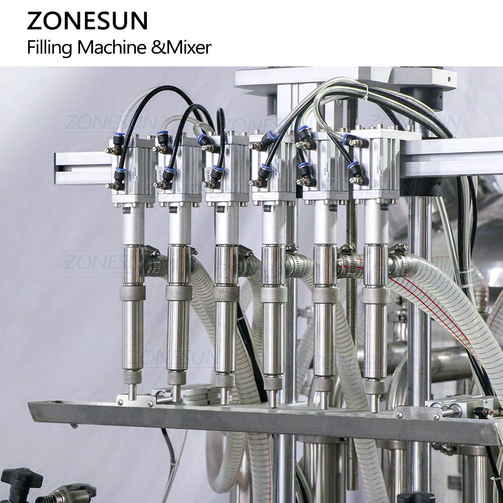 ZONESUN ZS-YT6T-6V Automatic 6 Heads Piston Pump Cosmetic Detergent Shampoo Juice Bottle Liquid Filling Machine With Mixing Tank