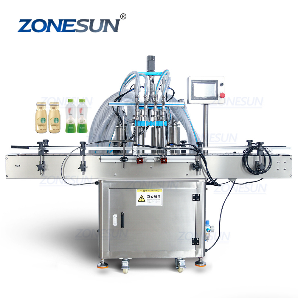 ZONESUN ZS-SV4HS Automatic 4 Heads Servo Piston Pump Juice Beverage Quantitative Cosmetic Bottle Liquid Filling Machine