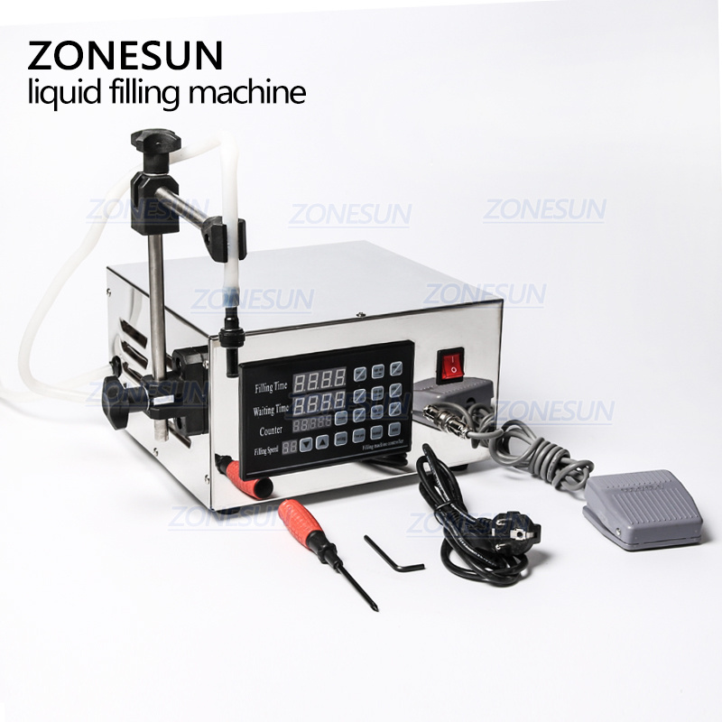 ZONESUN Single Heads Semi Automatic Piston Small Perfume Liquid Water Juice Coffee Milk Filling Machine Bottle Tube Can Filler