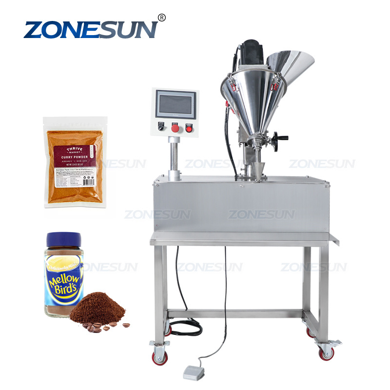 ZONESUN ZS-FM100P Semi Auto Cosmetic Chili Micro Spice Auger Powder Bottle Filling Machine