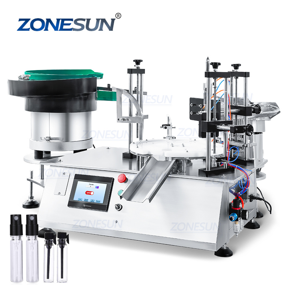 ZONESUN ZS-AFC7C Peristaltic Pump Cosmetic Liquid Monoblock  Rotary Essential Oil Perfume Vials Filling Capping Machine