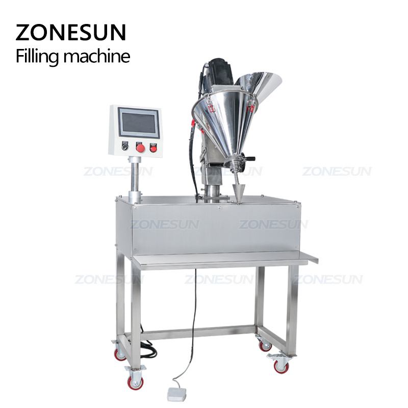 ZONESUN ZS-FM100P Semi Auto Cosmetic Chili Micro Spice Auger Powder Bottle Filling Machine