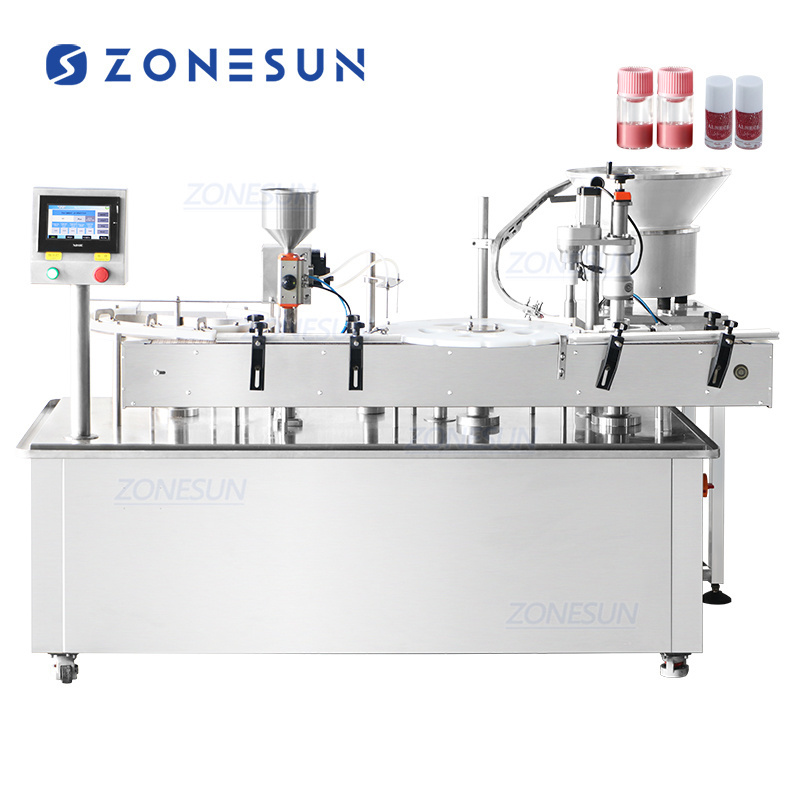 ZONESUN ZS-AFC30 Double Head Servo Motor Automatic Small Volume Cosmetic Nail Polish Monoblock Rotary Filling Capping Machine