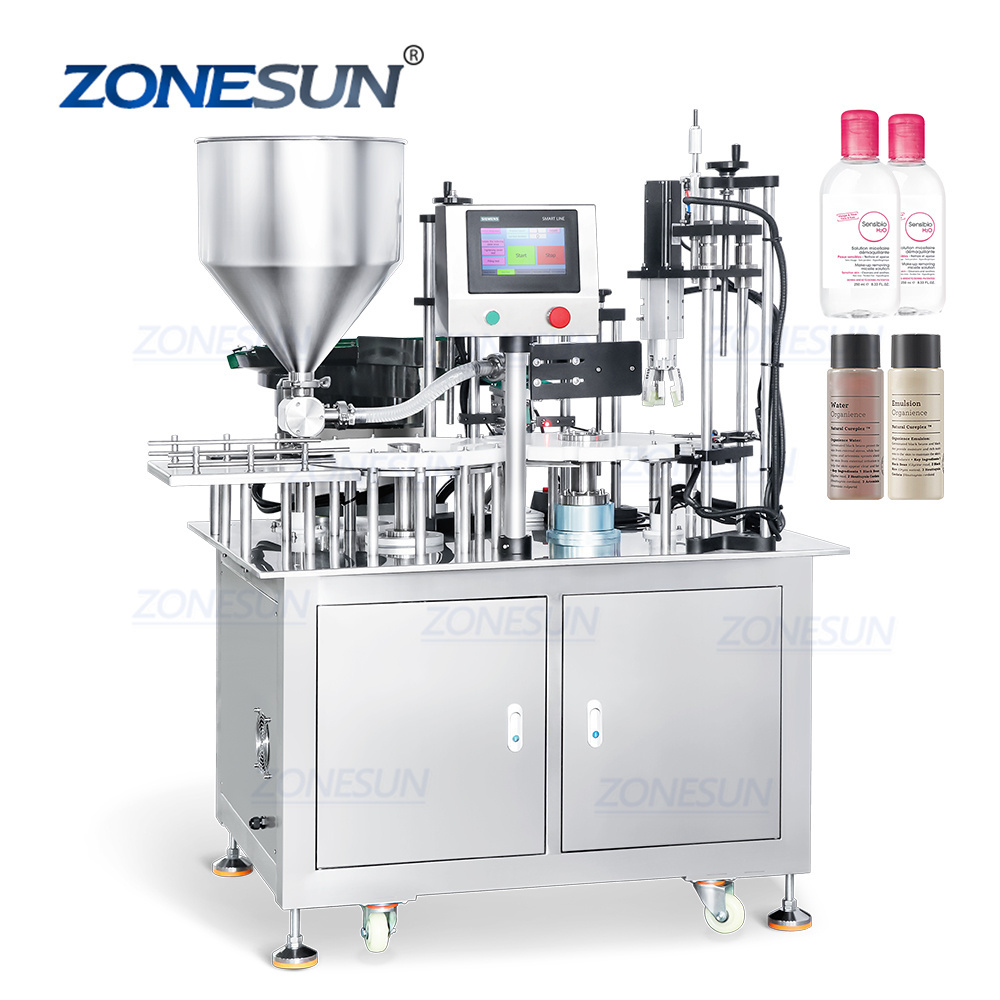 ZONESUN ZS-AFC24 Automatic Servo Motor Piston Pump Rotary Body Lotion Cosmetic Bottles Paste Filling And Capping Machine