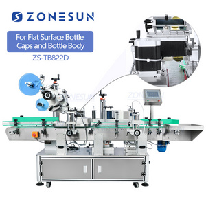 ZONEUN Automatic Round Bottle Flat Caps Sticker Label Applicator Cosmetics Food Plastic PET Chewing Gum Bottle Labeling Machine