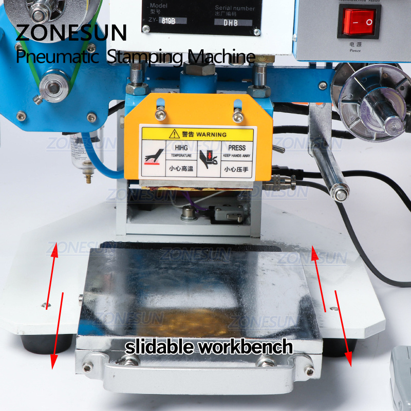 ZONESUN ZY-819B Pneumatic Stamping Machine Leather LOGO Printer Pressure Words Machine Name Card Stamping Machine(220V/50Hz)