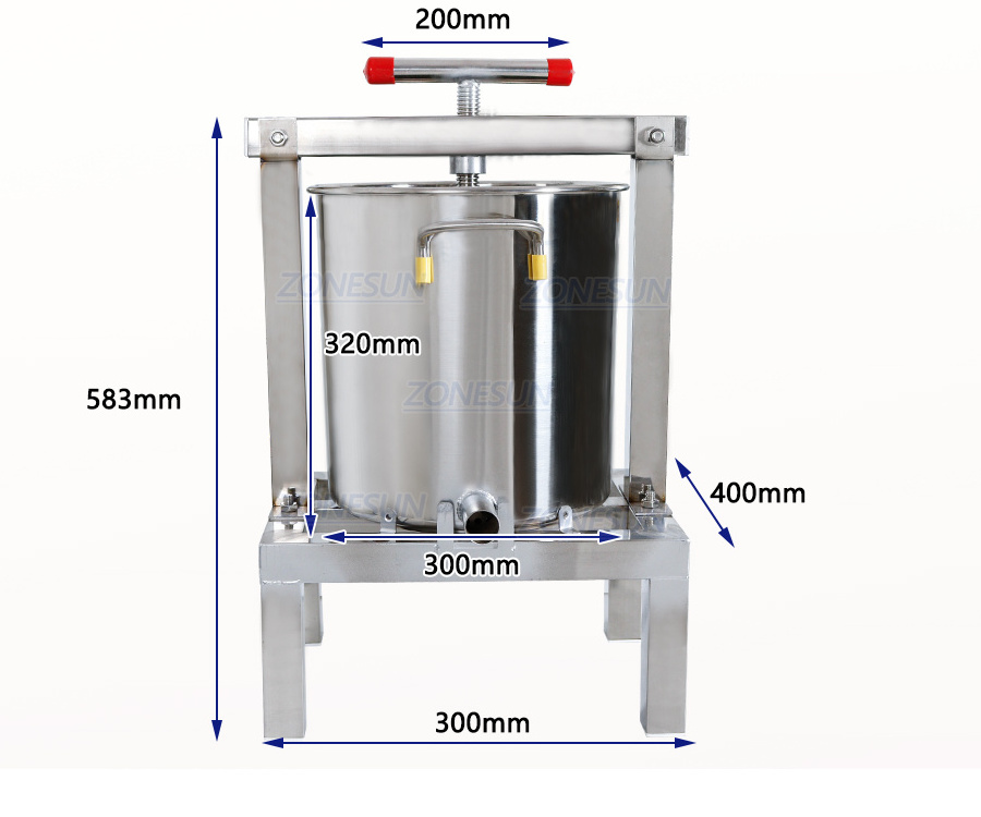 ZONESUN Stainless Steel Honey Pressing Household Solid Honey Presser Bee Wax Beekeeping Equipment Honey Press Machine